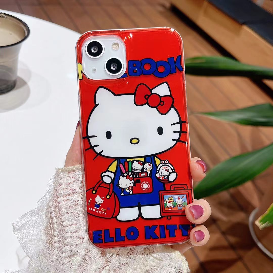 Двухсторонние ламинированные красные чехлы Hello Kitty для iPhone 14 13 12  Pro Max, задняя крышка