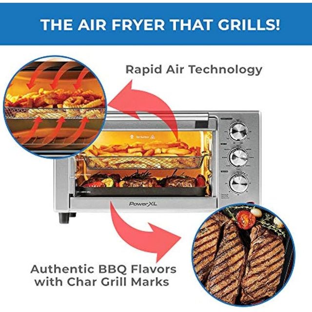 PowerXL Air Fryer Grill 8 in 1 Roast, Bake, Rotisserie, Electric Indoor  Grill (Black Standard No Rotisserie)