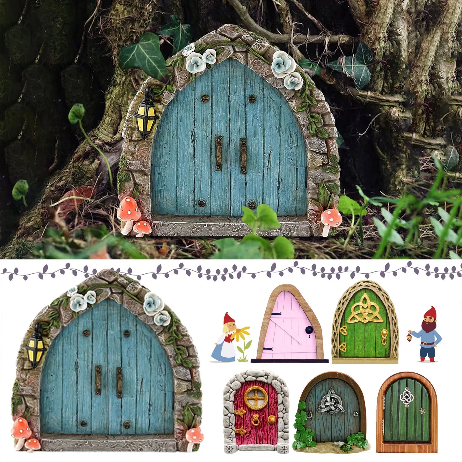 Fairy Door Garden Door Miniature Door Garden Statues Sculptures Decoration 3D DIY Door Decoration Wooden Door Craft Kit Door Craft Door Decort,Outdoor Mystical Miniature Garden Door 1pc, Blue 