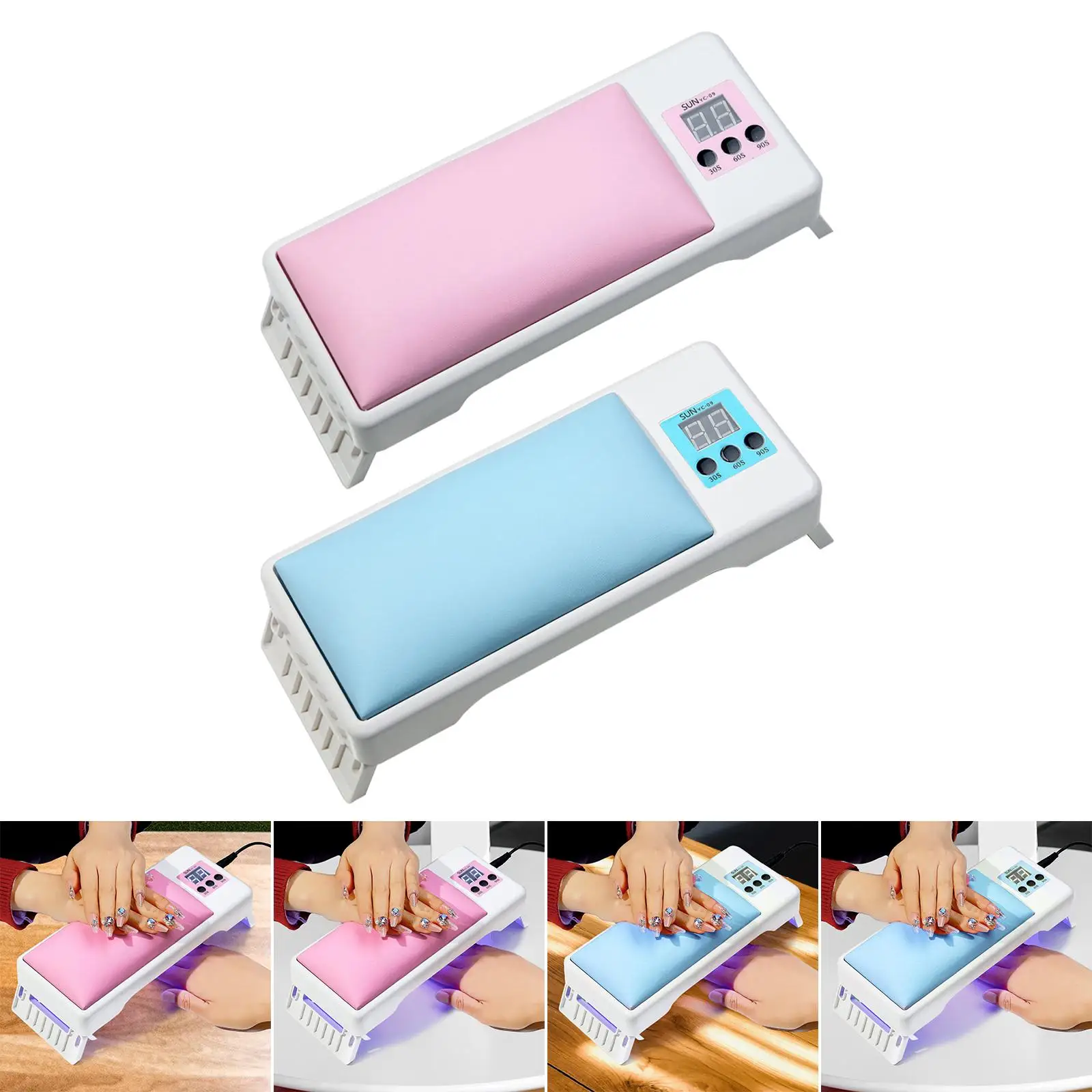 Multifunction Nail Arm Rest with LED Nail Lamp Nail Light Manicure Tool 3 Timer Setting LED Display for Salon and Home Use
