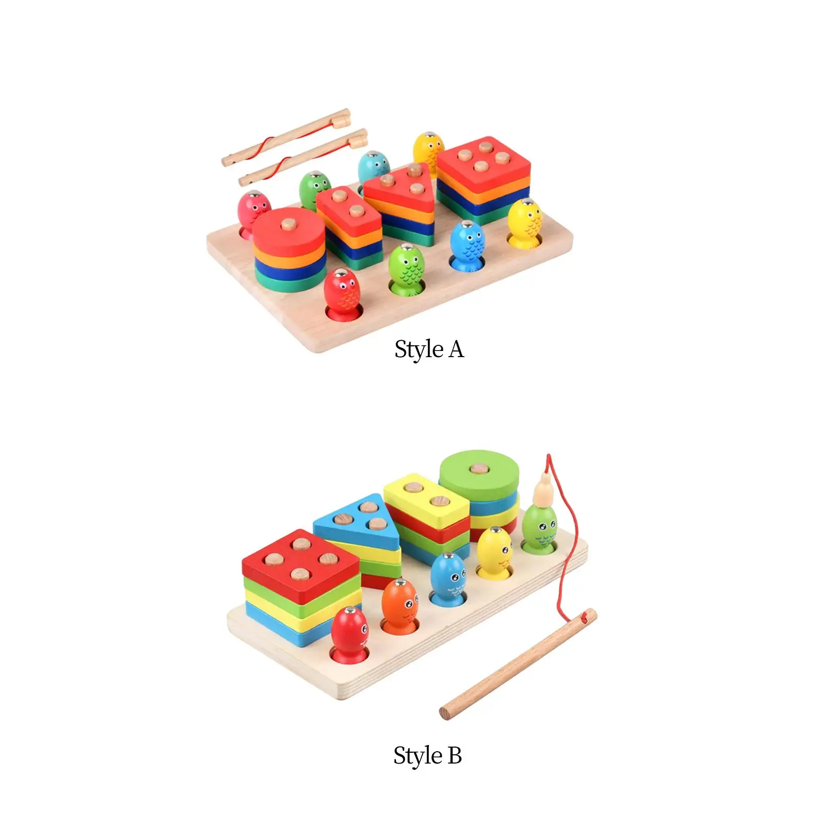 Wooden Sorter Stacking Toy Geometric Shapes Toy Puzzles Develop Fine Motor Skill Fishing Game Toy for Boy Preschool Kids Girls