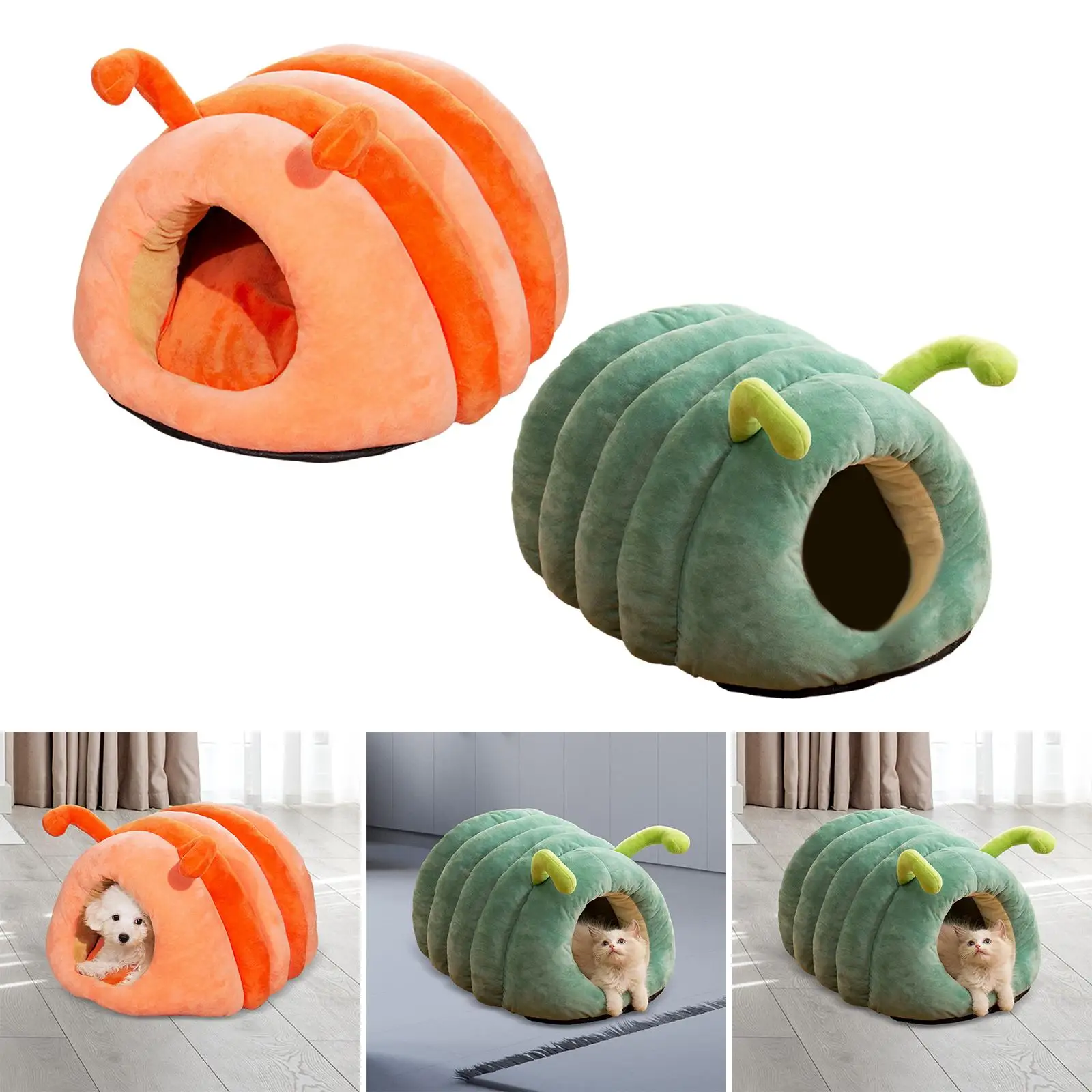Caterpillar Shape Cat Bed Furniture Portable Anti Slip Bottom No Deformation Cute Kennel Pad Cat Dog House for Indoor Cats Puppy
