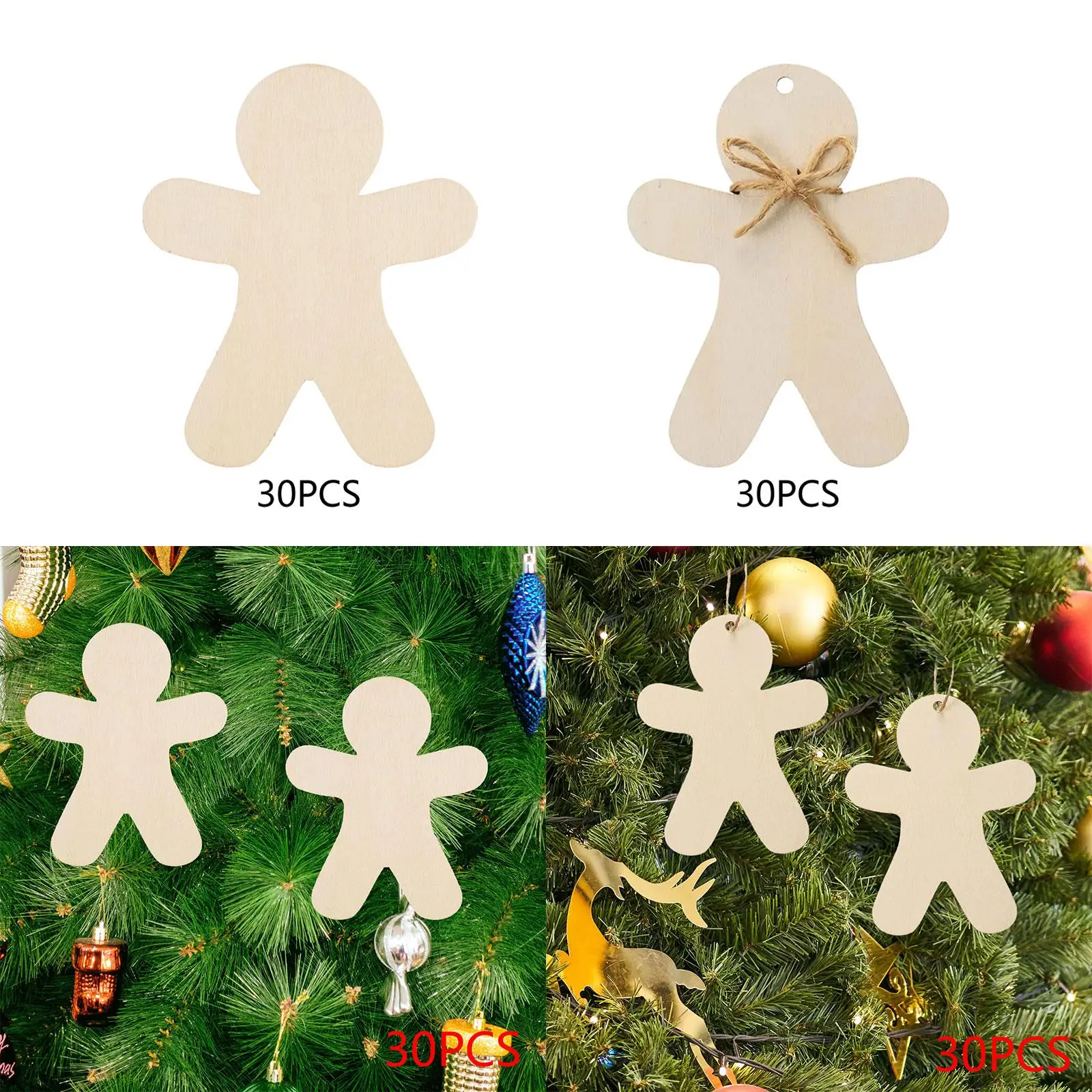 30Pcs Unpainted Gingerbread Man Slices for Wedding Christmas Scrapbooking