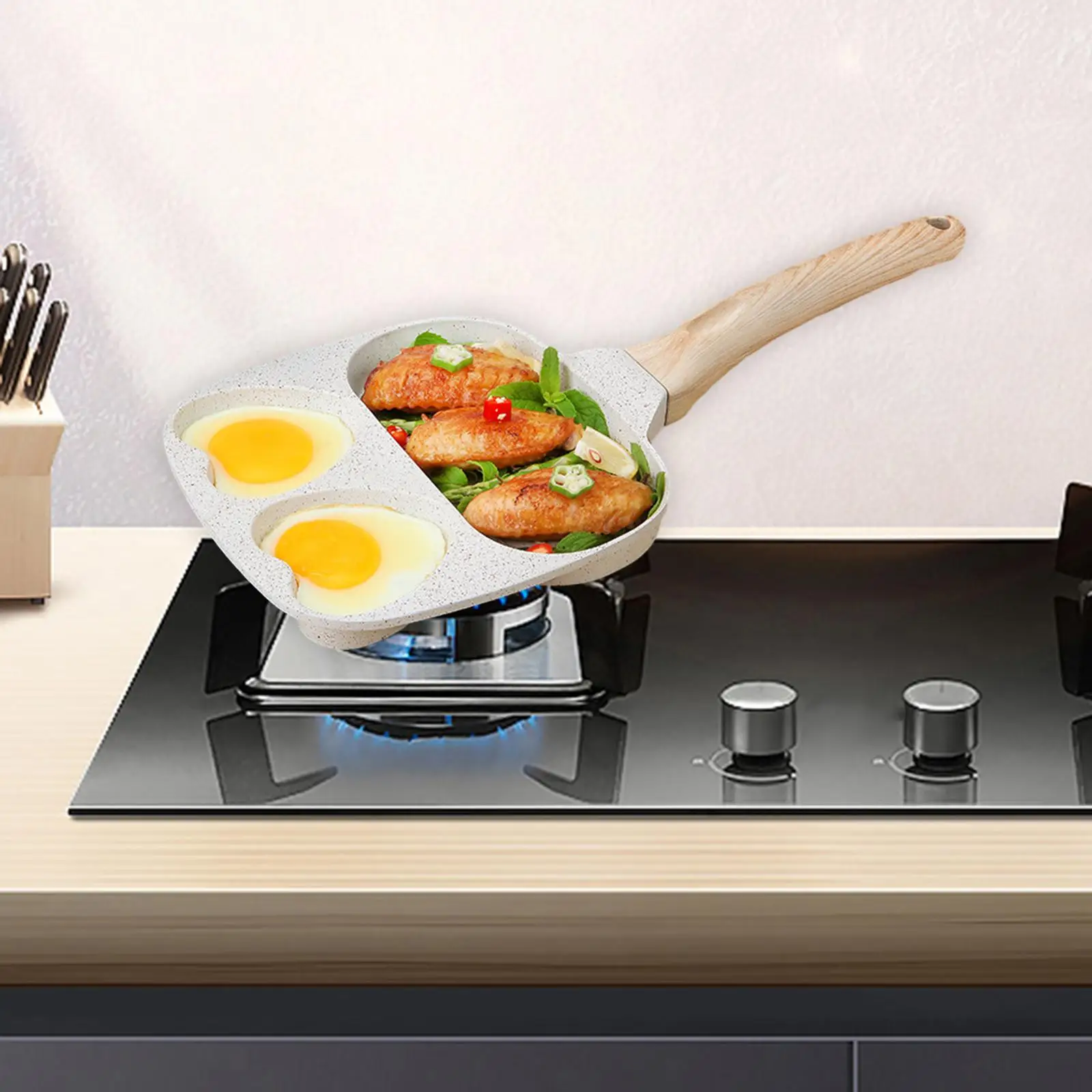 Egg Frying Pan Grill Pan Divided Multipurpose with Hanging Hole Kitchen Cooking Tool Egg Cooker Pan Bread Steak Egg