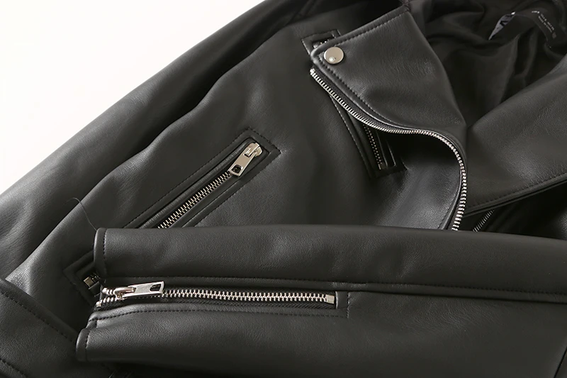 Women Black Leather Jacket Spring Autumn Lapel Short Moto Biker Coat Female Slim Long Sleeve Streetwear Faux Leather Jackets