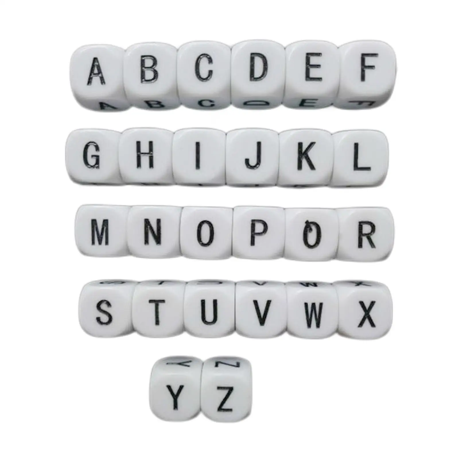 26Pcs Acrylic Letter Dice Standard Game Dice Six Sided for Early Learning Toy Party Favors