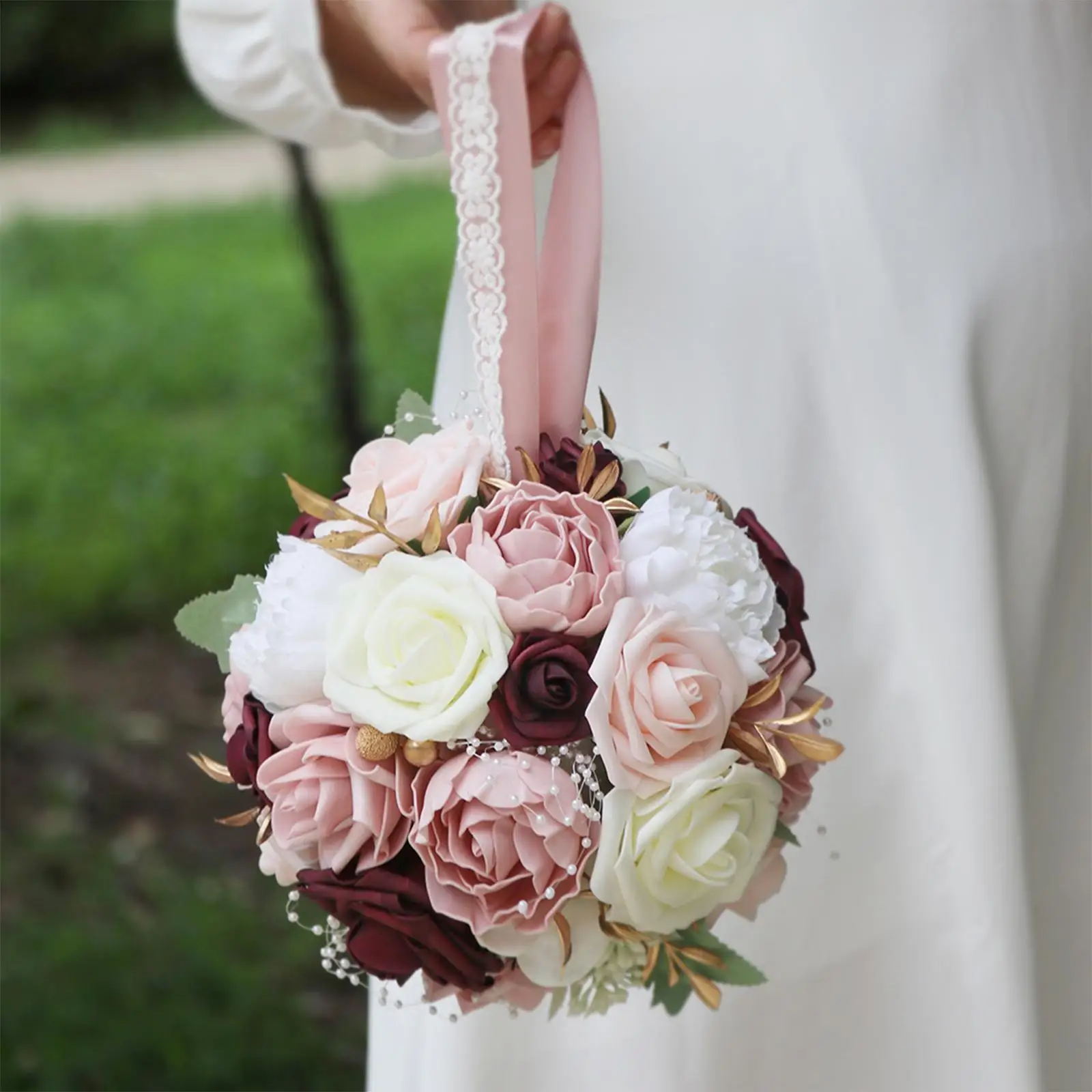 Bridal Bouquet Silk Flower Bridesmaid Holding Flowers Rustic for Church Ceremony