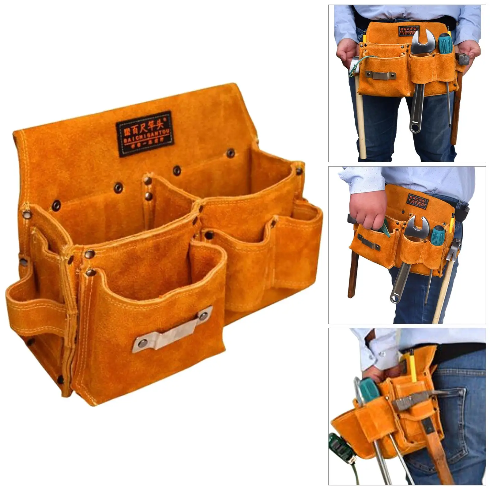 Vintage Pouch Hardware Organizer Portable PU Leather Tool Belt Bag Repair Tool Waist Pack for Wrench Woodworking Electrician