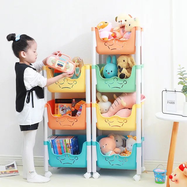 Household Children's Storage Rack Cartoon Toy Storage Rack With Wheels Baby  Storage Box Floor Trolley Movable - Storage Holders & Racks - AliExpress