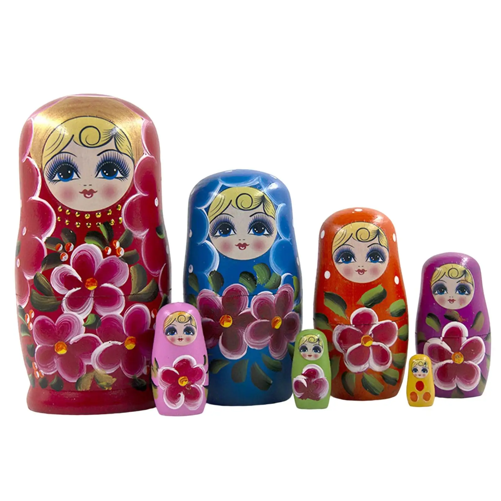 Lovely Wooden Girls Russian Nesting Dolls Kits 7 Count Handmade Child Room Decoration Housewarming Gifts Popular Colorful
