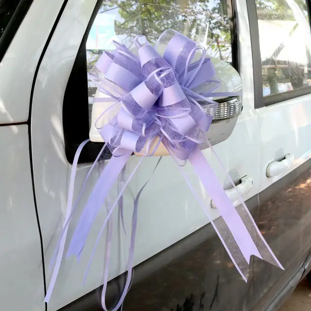 Wedding Car Bows White Lace Silk Wedding Ribbon Car Seat - Temu