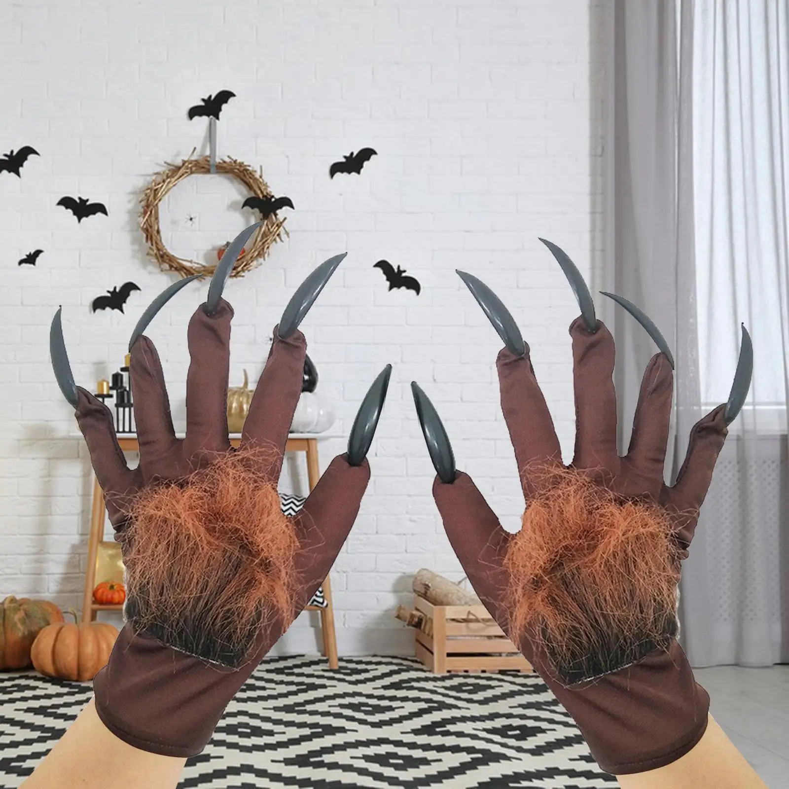 Halloween Wolf Gloves Fingernails Werewolf Gloves Wolf Costume Gloves for Party Carnival Nightclub Role Play Performance