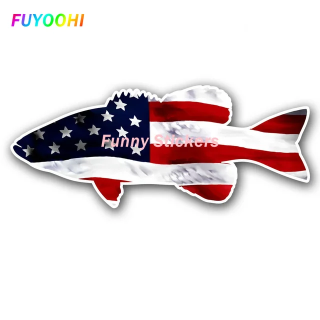 FUYOOHI Play Stickers for Bass Fish American Flag PVC Car Stickers