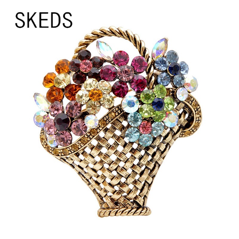 SKEDS Strass Blumenkorb Brosche Vintage Bunte Broschen Für Frauen Elegante Kristall Mode Schmuck Mantel Zubehör – Detail 1