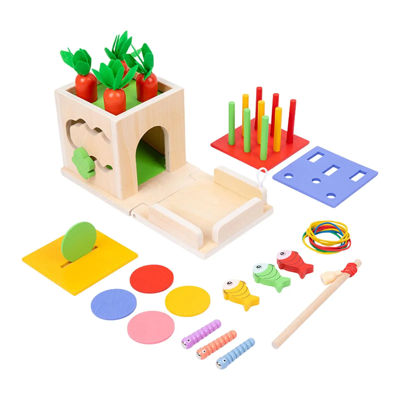 8 in 1 Montessori Box Multi-function Plug Stick Pull Radish Children`s Building Blocks Color Matching  Intelligence Box Toys