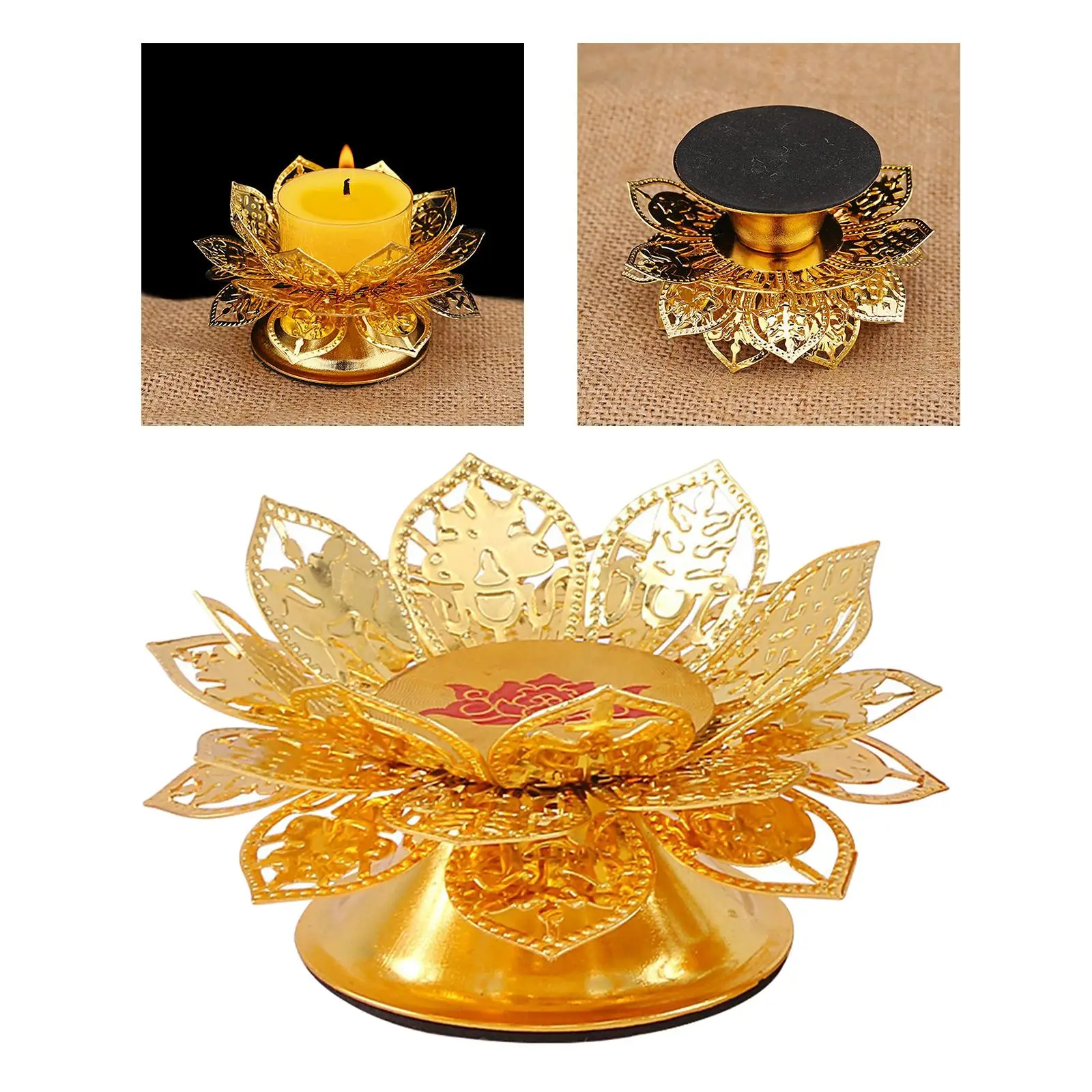 Traditional Chinese Style Lotus Flower Candlestick Portable Alloy Creative Candle Holder for Tabletop Office Parlor Restaurant