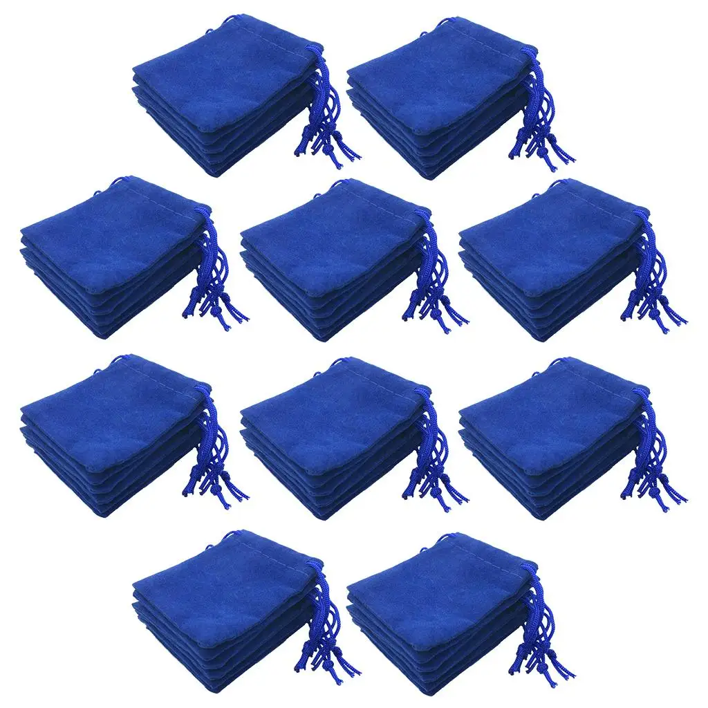 50pcs Blue Velvet Bag Pouch Drawstring Candy Jewelry Organizer Supplies