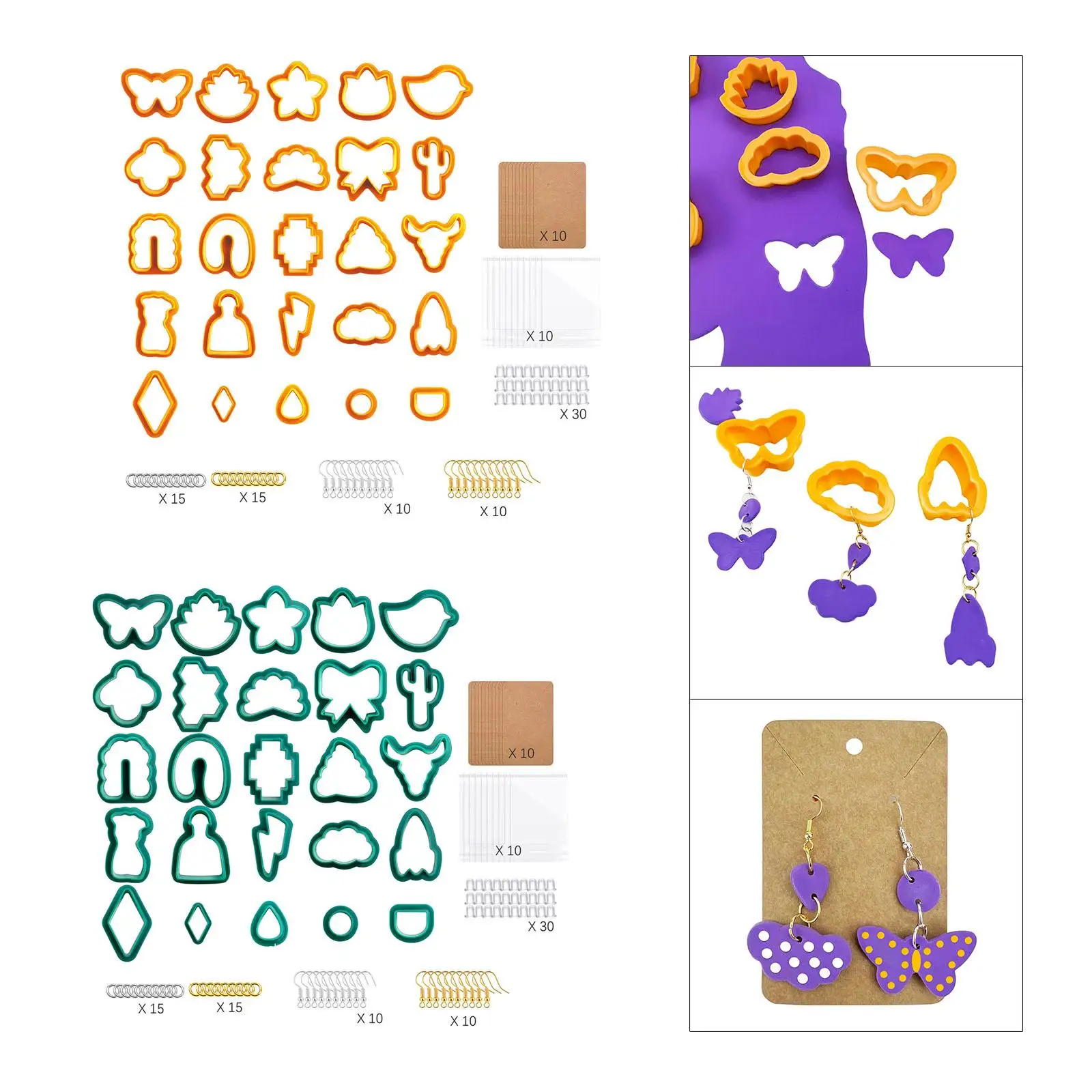 125x Polymer Clay Cutter Set Earring Hooks Different Shape Clay Cutter Accessories Earring Making Kit for Clay Earrings DIY Gift