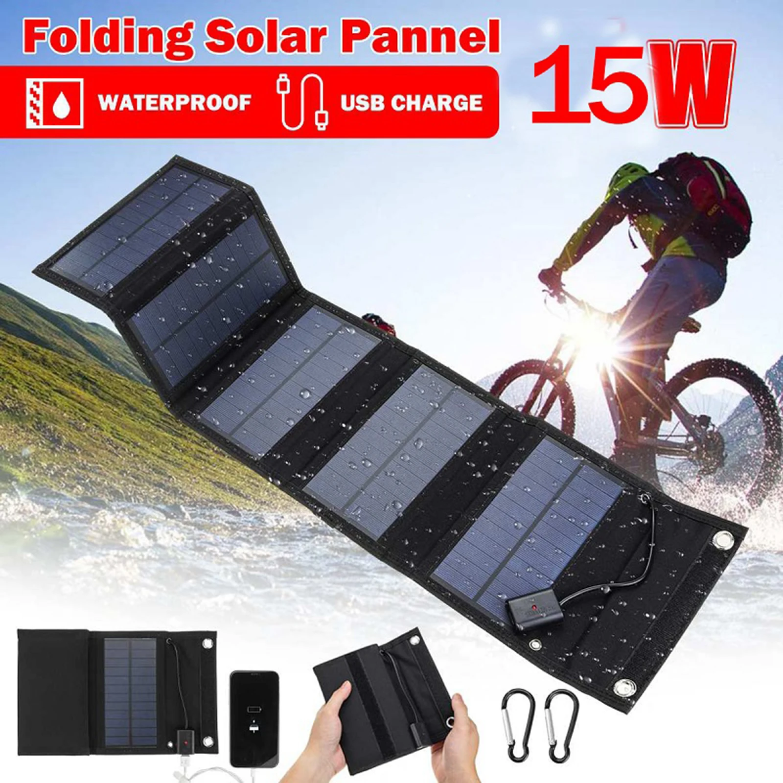 15W Foldable Solar Panel Charger for Portable Generator Power Station