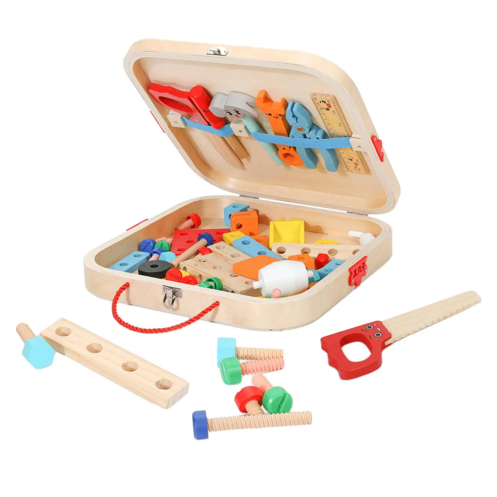 Tool Set for Kids Construction Toy Set Colorful Montessori Educational Toy Wooden Tool Box for Birthday Gift Bedroom Home