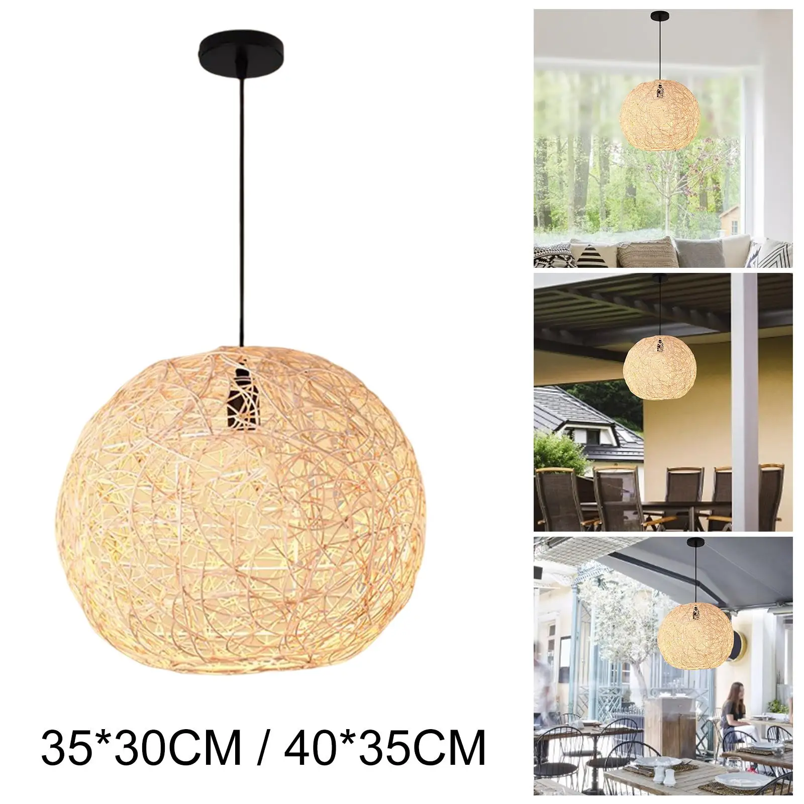 Rustic Bamboo Woven Light Shade Chandelier Cage Guard Restaurant Kitchen