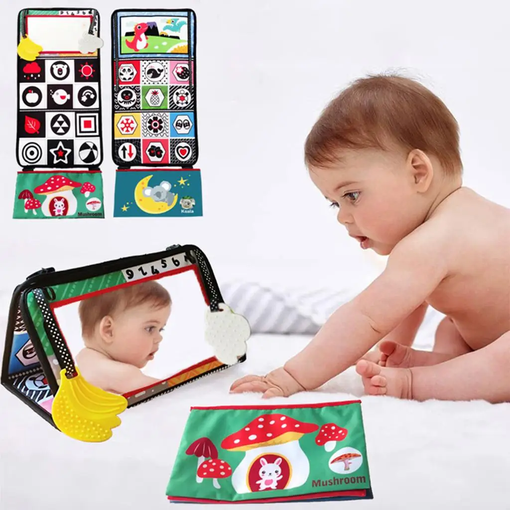 Foldable Tummy Time Floor Mirror, High Contrast Baby Toys Gift, Developmental