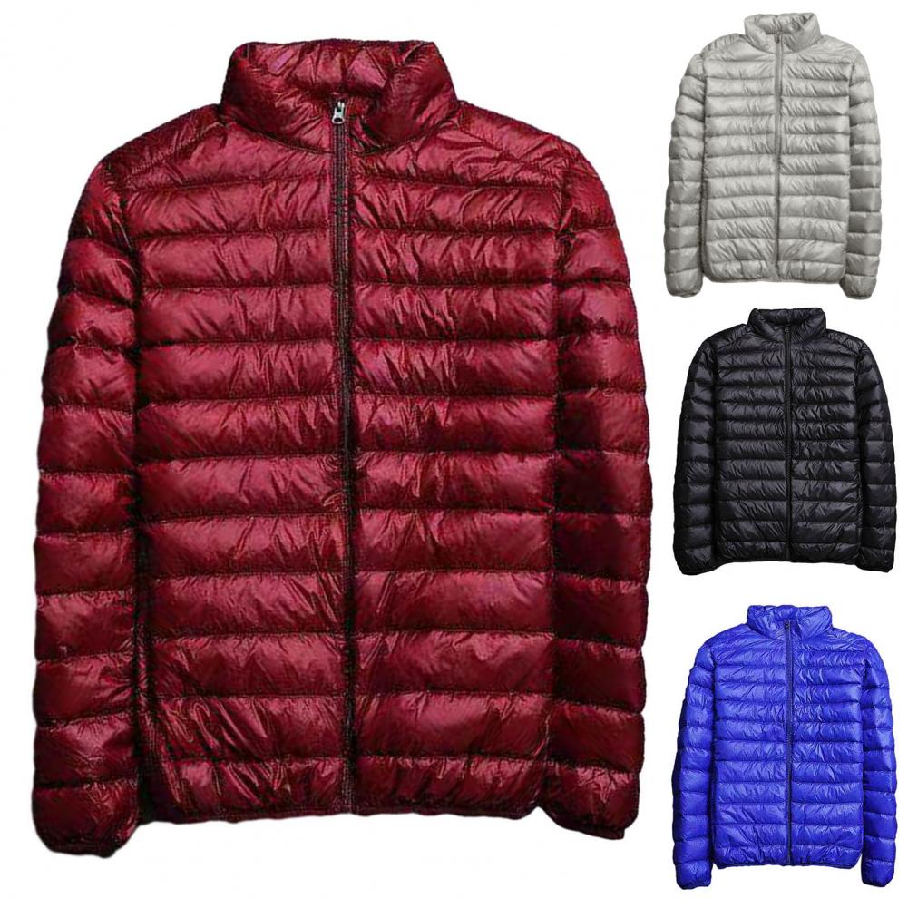 Description Picture 4 of itemMen Winter Jacket Men's Lightweight Padded Jacket with Stand Collar Zipper Placket Autumn Winter Solid Color Outwear for Long