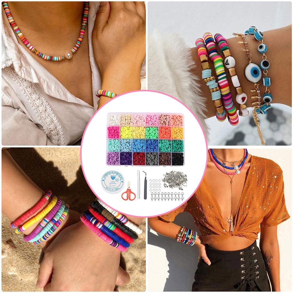 4800 Pcs Clay Heishi Beads Polymer Clay Beads Kit for Bracelets Necklace Loose Spacer Beads DIY Craft 20 Colors with Pendant