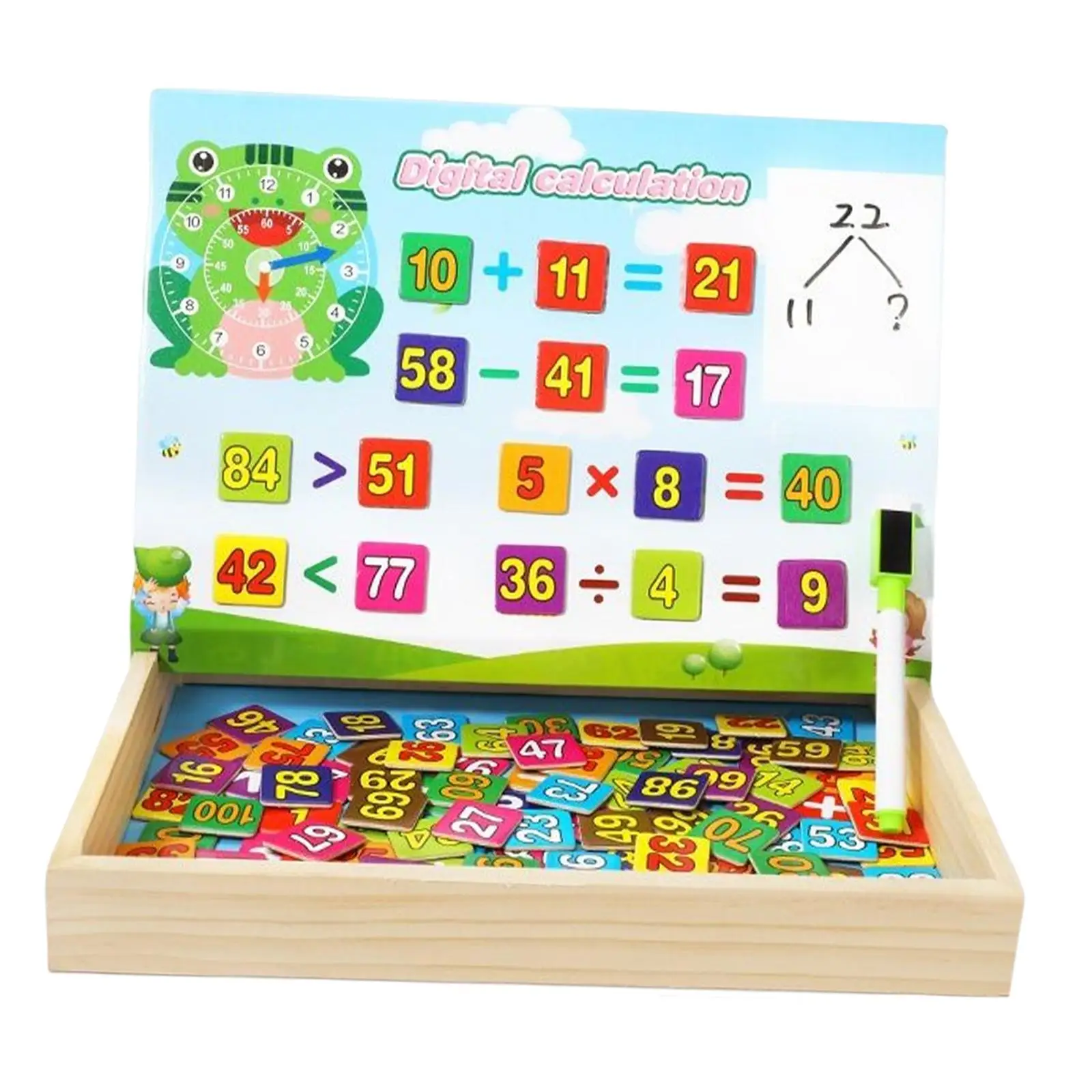 -100 Math Toys Child Multiplication and Division Wood Storage Box