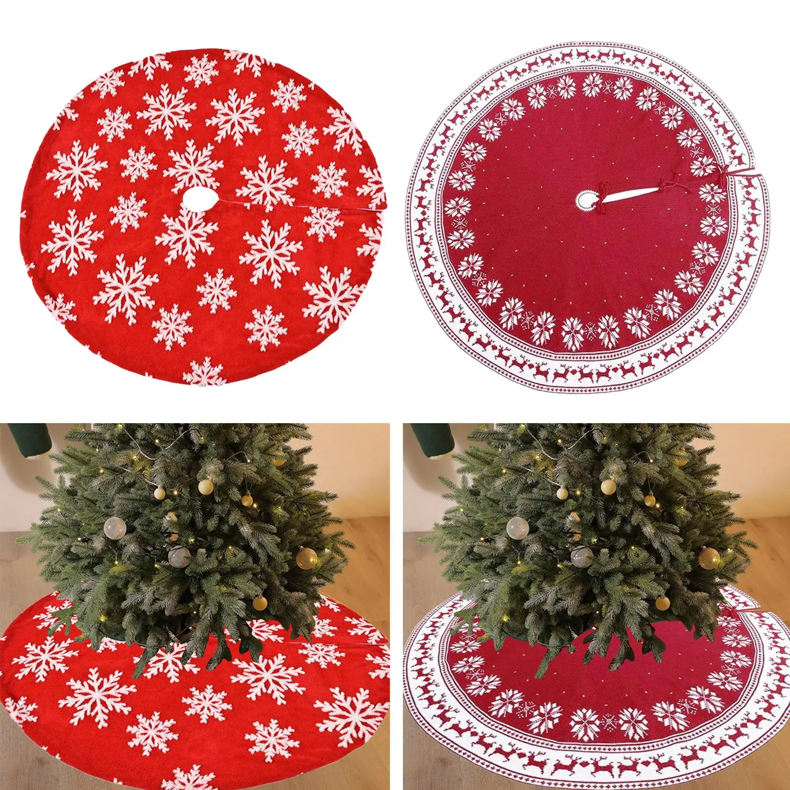 90cm Tree Skirt Soft Carpet Rug Snowflake Floor Mat for New Year Xmas Thanksgiving Holiday Decor
