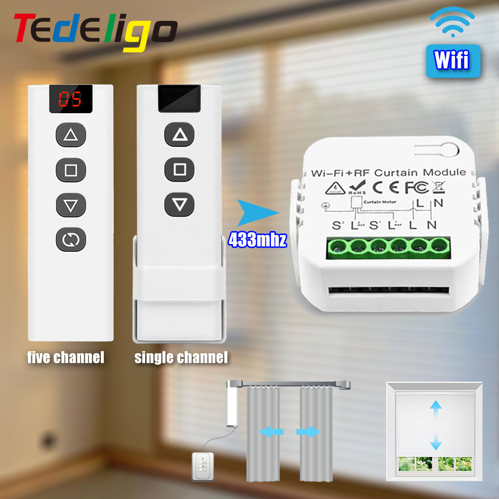 WiFi RF433 Переключатель рулонных штор с 5-канальным пультом дистанционного  управления для электрических рольставен Tuya Smart Life Google Home Alexa |  AliExpress