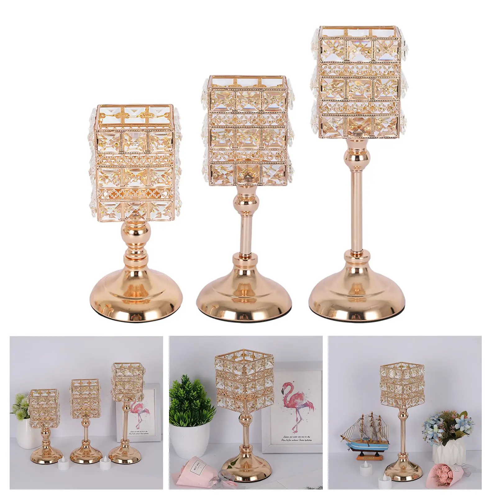  Holder Embellishment Tealight Holder ,Metal Crystal Candlestick Candelabra for home and hotel Tabletop Holiday Decoration