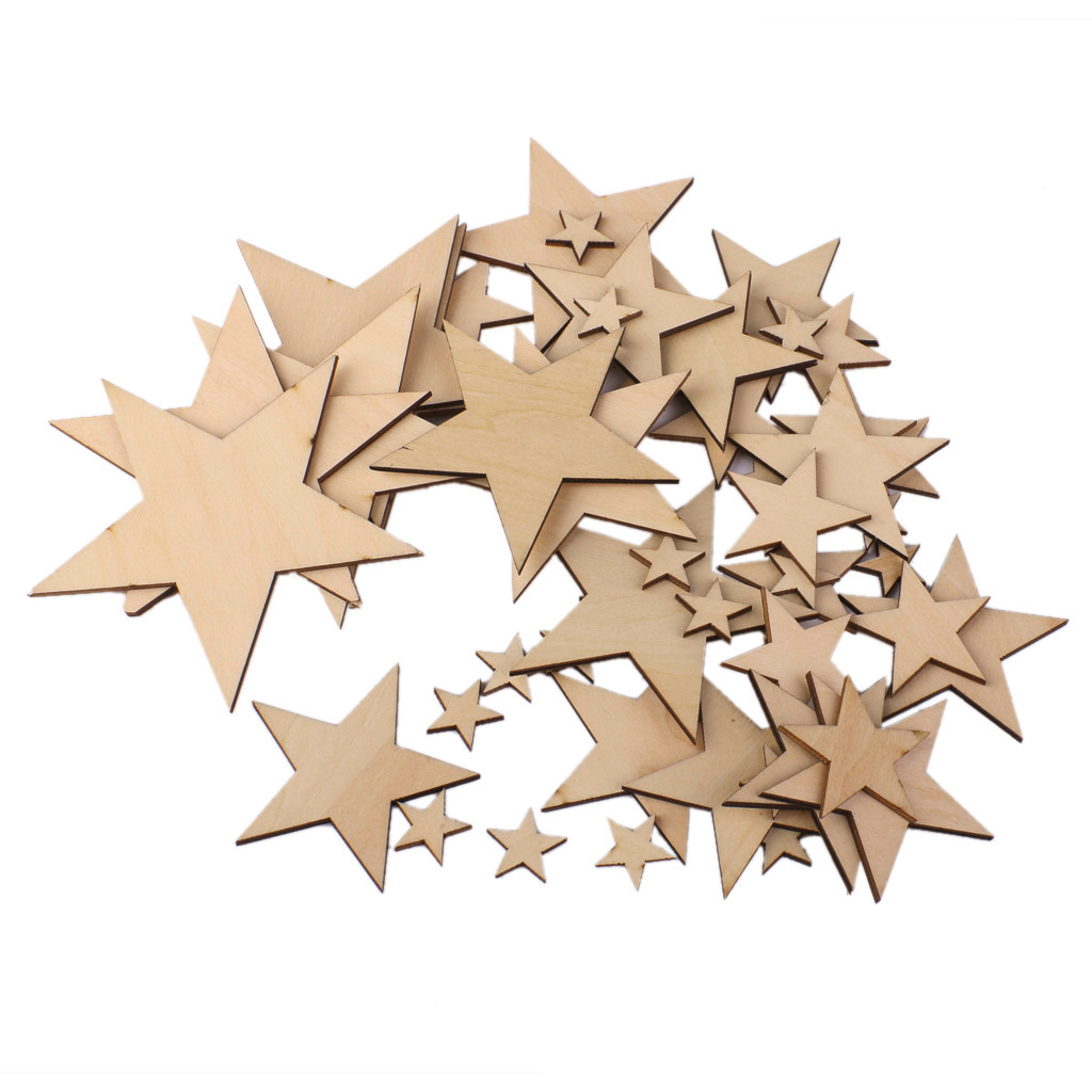 50pcs Wooden Assorted Stars Embellishment DIY Craft Cardmaking Scrapbooking