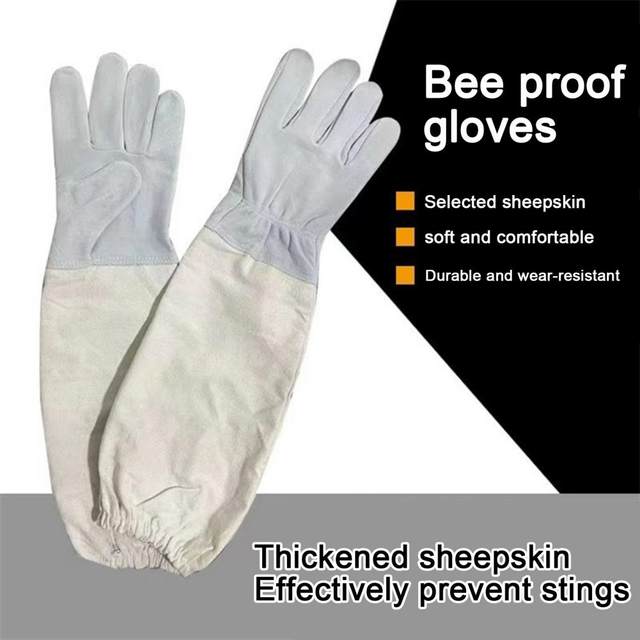 Gants D'apiculteur En Cuir De Chèvre - Manches Longues En Toile, Protection Contre Les Piqûres (taille Unique)