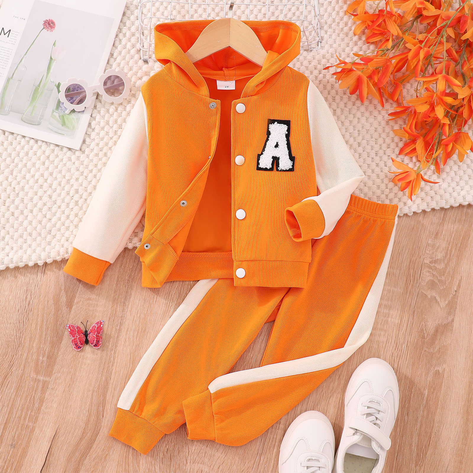Kinder Mode lässig Baseball Trainings anzug Langarm Frühling Herbst Kapuzen jacke mit Jogging hose Schule täglich Sport Homewear – Detail 12