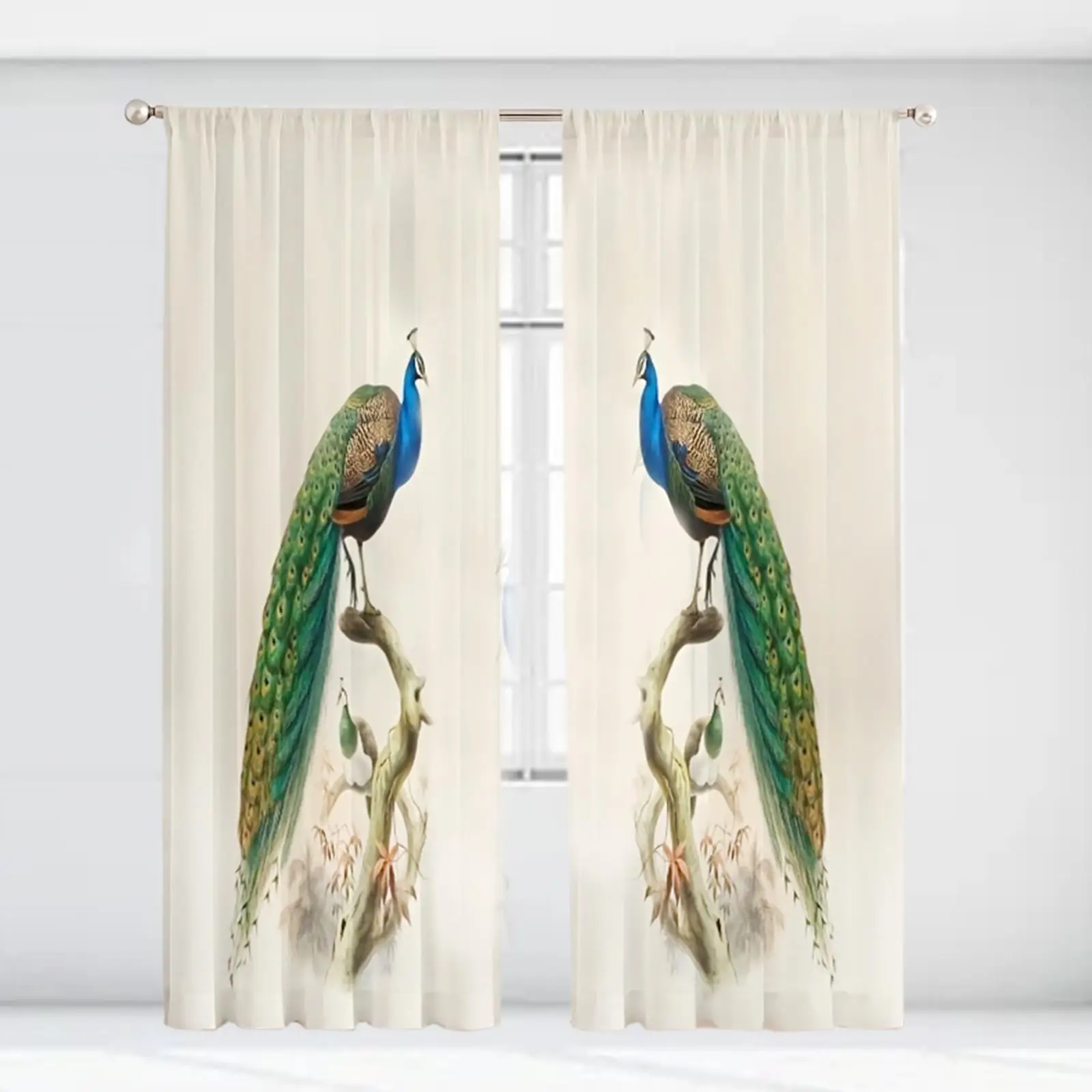 Sheer Curtains Semitransparent Rod Pocket Curtain for Bedroom Yard Kitchen