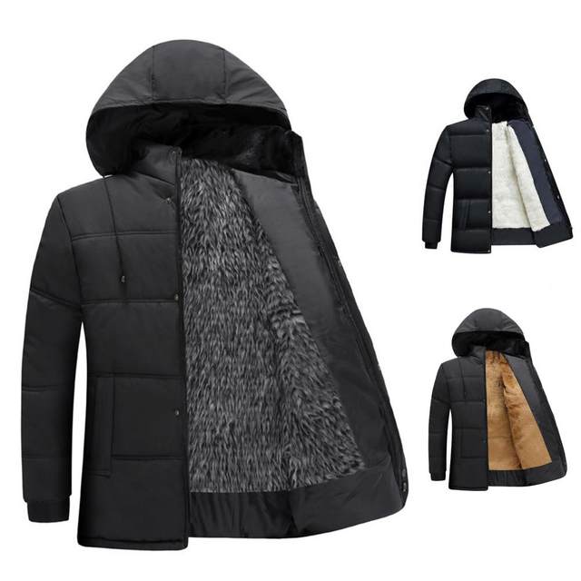 Men Warm Long Puffer Jacket Thicken Quilted Mid-length Hooded Coat Winter  Casual