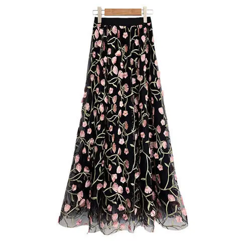 nike tennis skirt Luxury Woman Skirts 2020 Korean style Fashion Elastic Waist Embroidery Floral Mesh Pleated Skirt Long Gauze Ball Gown Skirt hoop skirt
