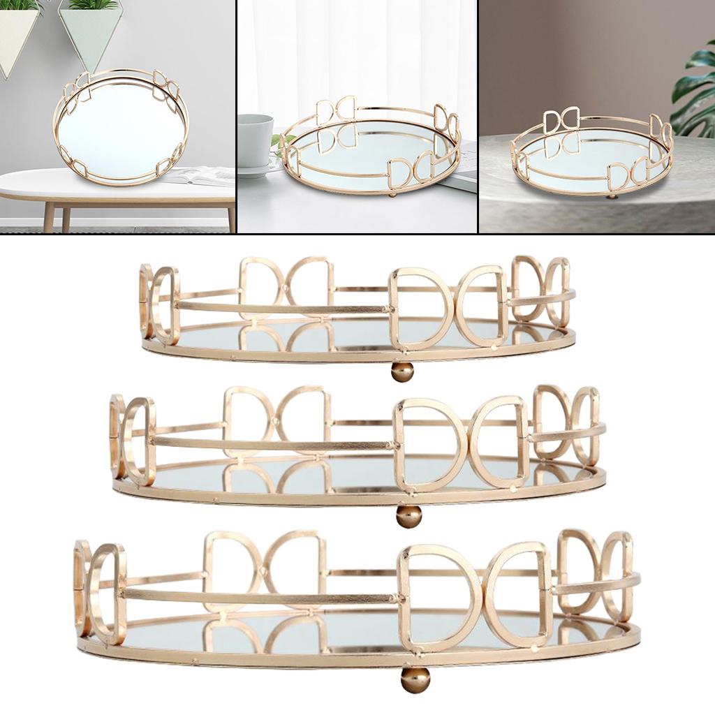 Description Picture 6 of itemDecorative Glass Metal Tray Round Plate Mirror Decorative Cosmetics Tray Jewelry Perfume Organizer for All Occasions