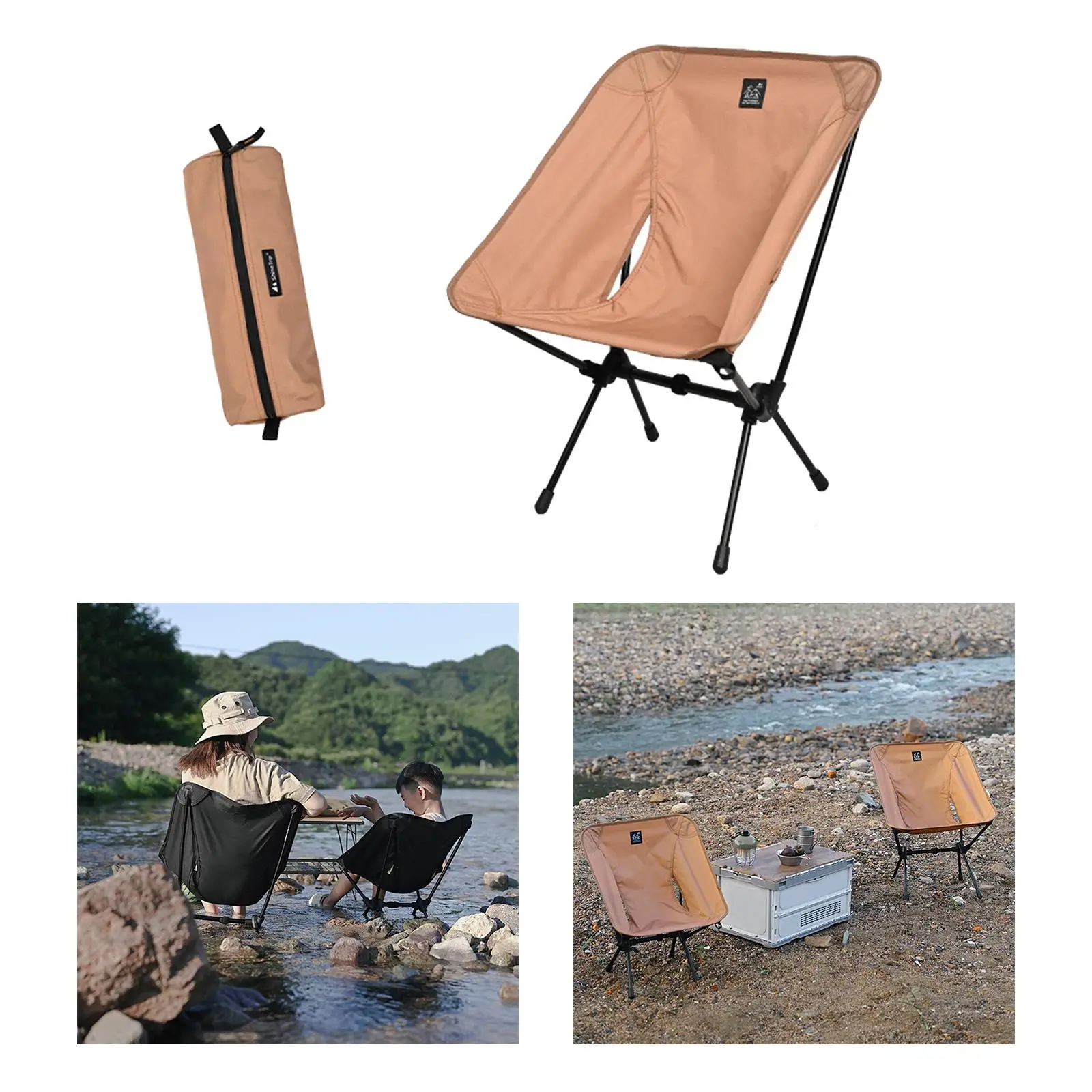 Outdoor Camping Armchair W/Storage Pouch Armrests Folding Chair for Hiking