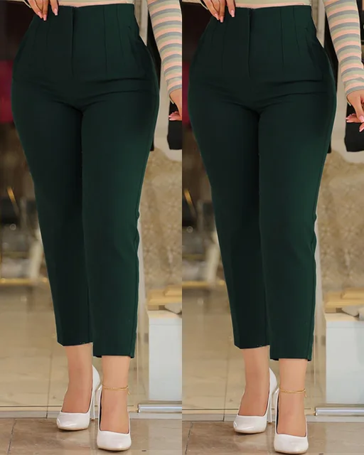 Pantalones de cintura alta para mujer, pantalón de trabajo Formal,  elegante, diario, 2023 - AliExpress