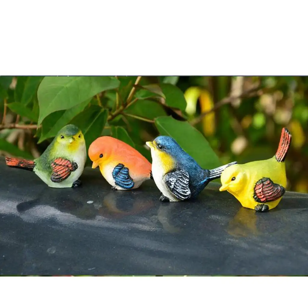 4pcs Artificial Resin Birds Animal Realistic Garden Decor Ornament