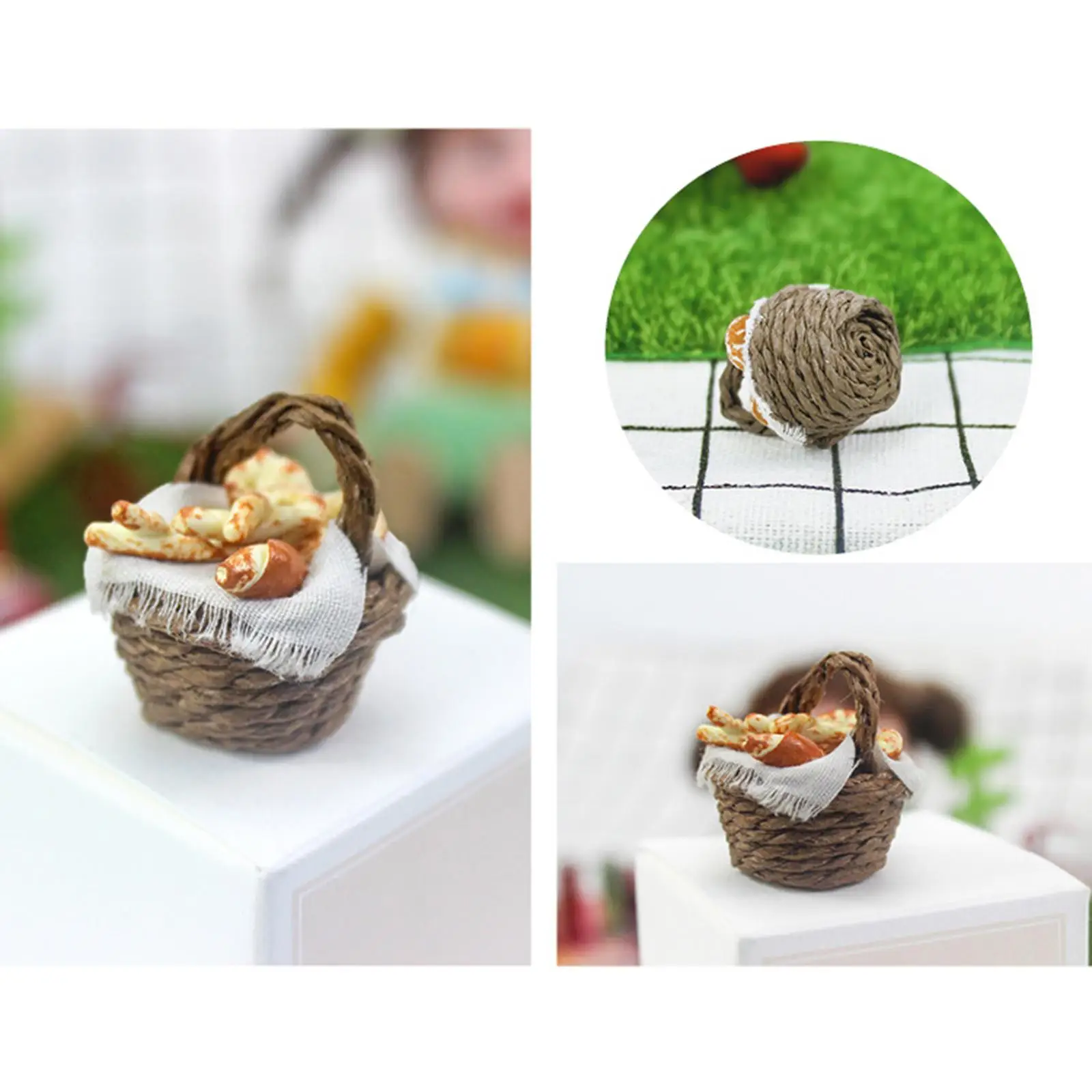 Miniature Bread Basket Model Collectibles Life Scene Layout Decoration Gifts for 1/6 1/12 Scale Dollhouse Doll DIY Accessories