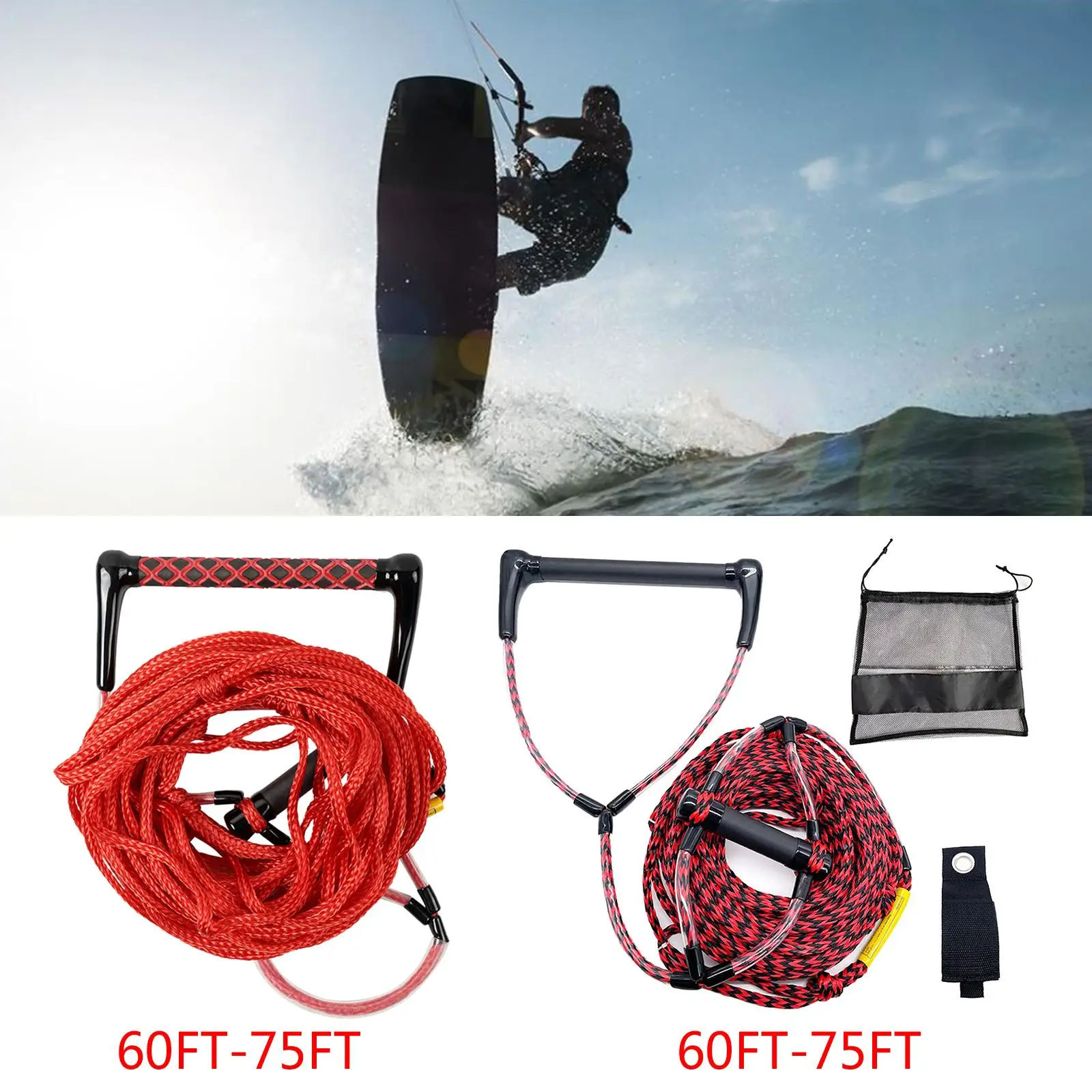 Ski Surfing Rope Water Ski Tow Rope Harness Handle Wakeboard Boat Speedboat Boat Tow Rope with Grip Wakesurf Rope