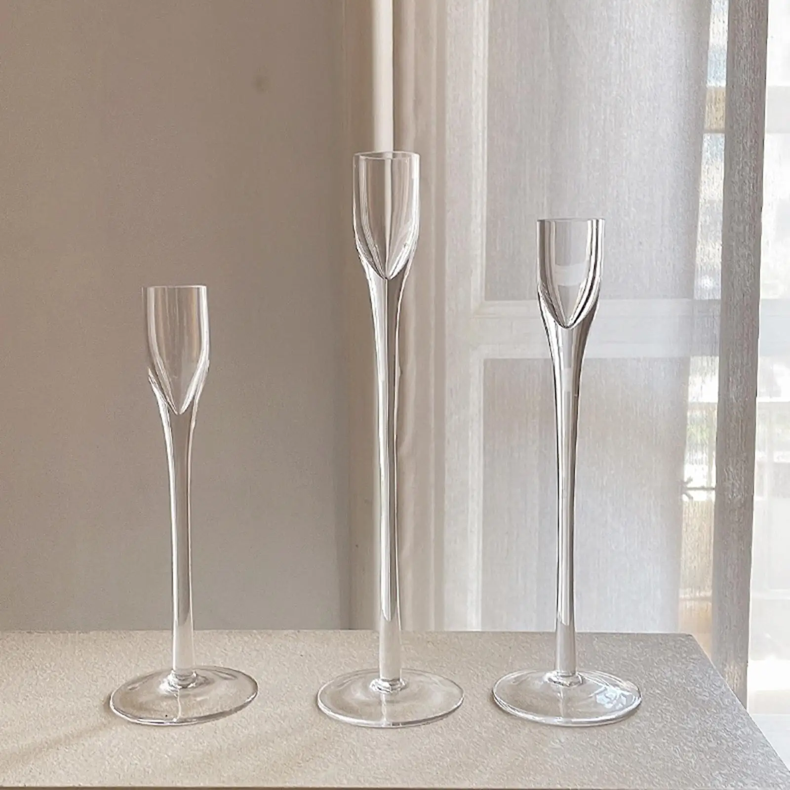 3x Glass Candlestick Home Decor Taper Candle Holders Candleholder for Spring Festival Hotel Fireplace Housewarming Party