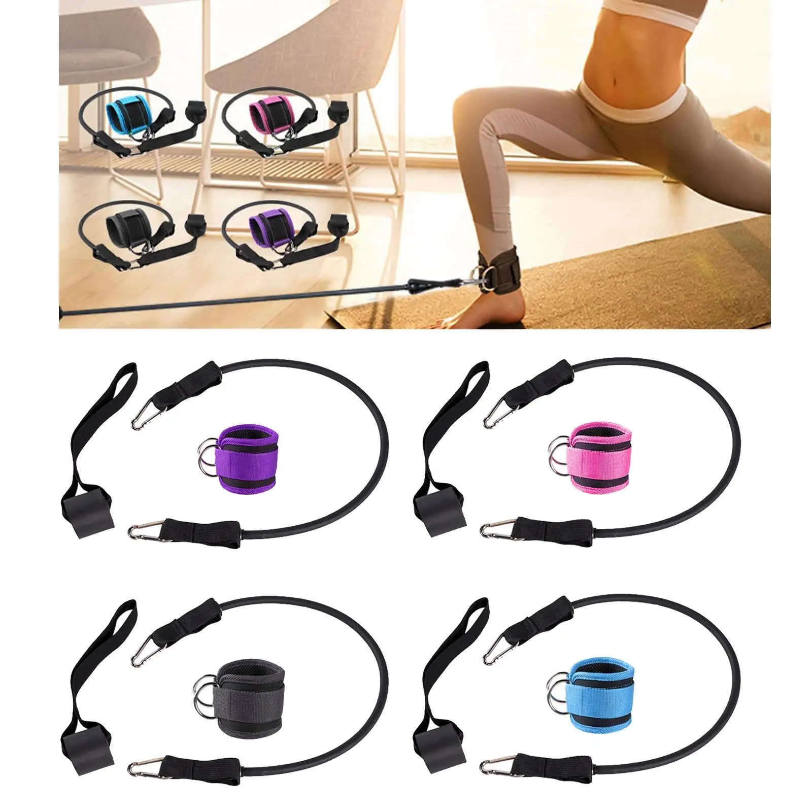Resistance Band Set D Ring Ankle Strap Door Anchor for Workout Yoga Pilates