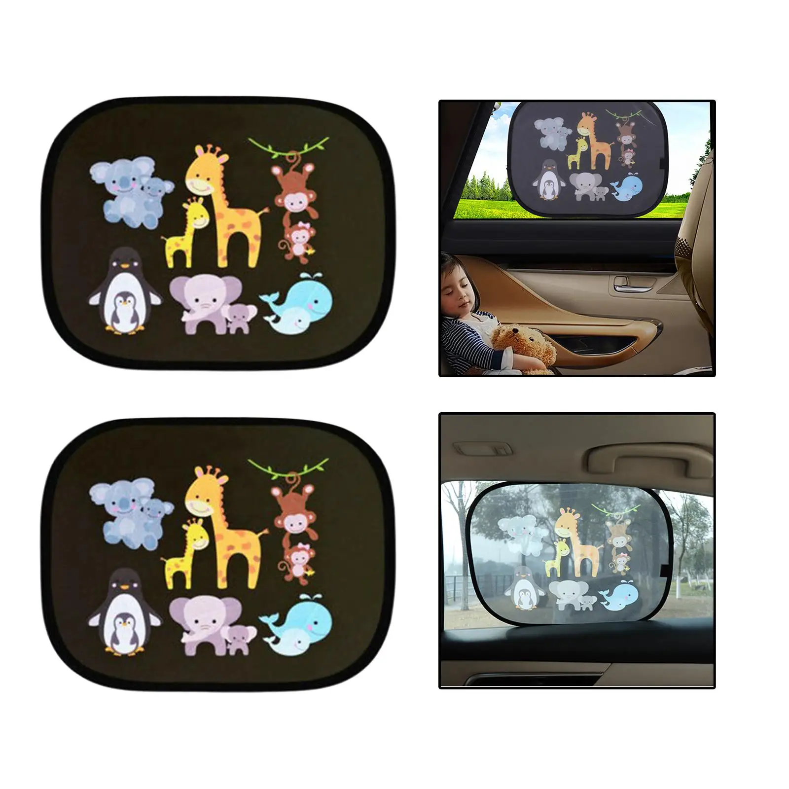 Cute 2Pcs Cartoon Car Side Window Sunshades, 17.3x14.2inch Fits Most of Sedans and Suvs