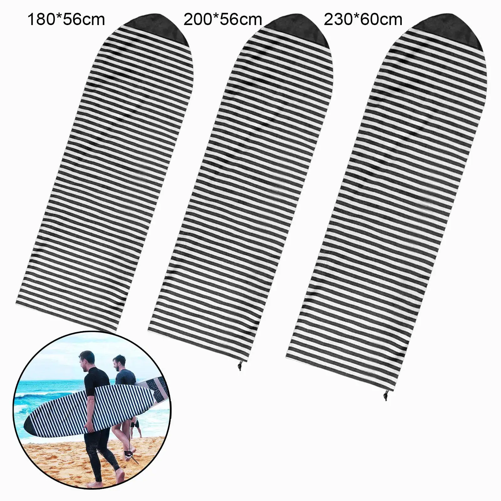 Striped Surfboard Sock Cover Stretch Padded Nose Soft Lightweight Surf Board Light Protective Bag for Shortboard Hybrid