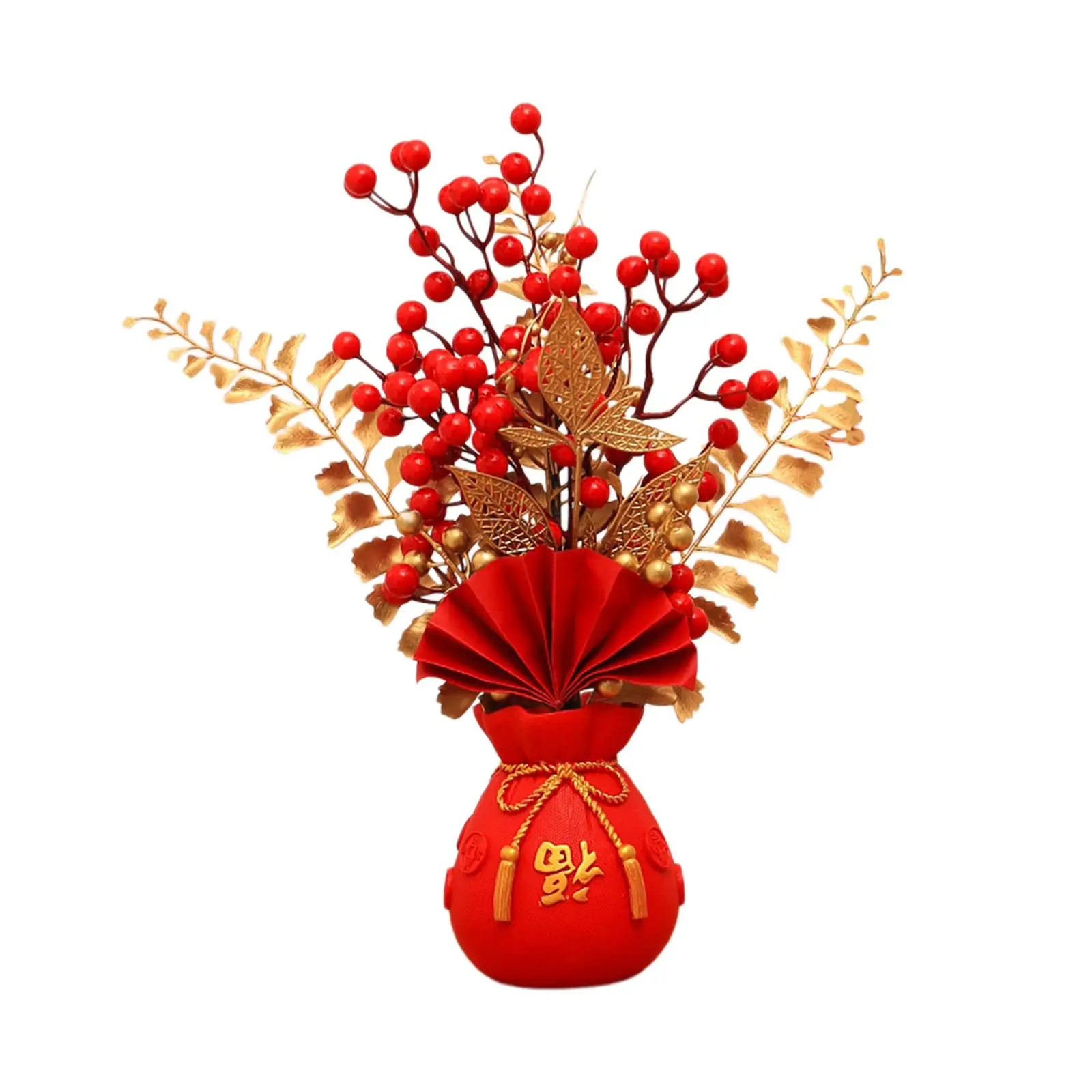 Chinese New Year Ornament Spring Festival Artificial Branches Decoration Fu Character Red Berries Tree for Outdoor Indoor Window