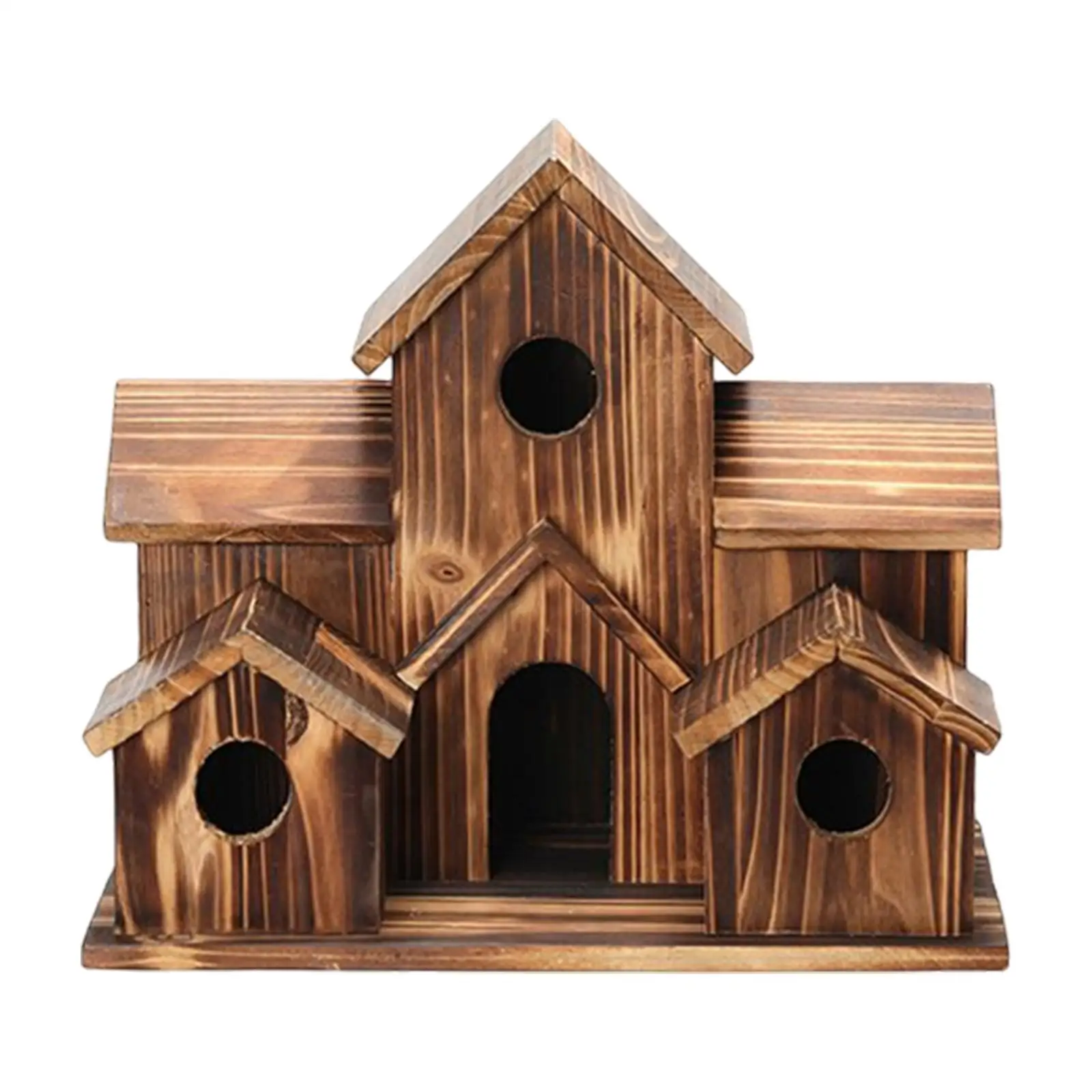 Wooden Bird House Hummingbird nest Hut Natural Large 6 Hole Hanging Bird Cage for Outside Window Courtyard